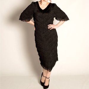 Vintage Nightworks Fringe Midi Black Fringe 1970's/1980's Style Dress